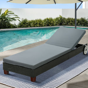 Gardeon Sun Lounge Wicker Lounger Day Bed Wheel Patio Outdoor Furniture Setting
