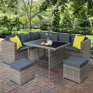 Gardeon Outdoor Furniture Patio Set Dining Sofa Table Chair Lounge Garden Wicker Grey