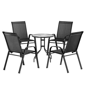 Gardeon Outdoor Furniture 5PC Table and chairs Stackable Bistro Set Patio Coffee