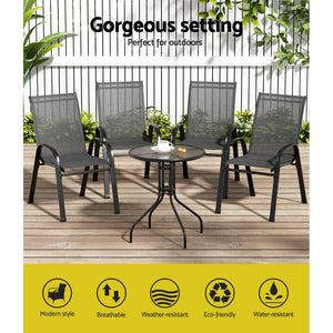 Gardeon Outdoor Furniture 5PC Table and chairs Stackable Bistro Set Patio Coffee