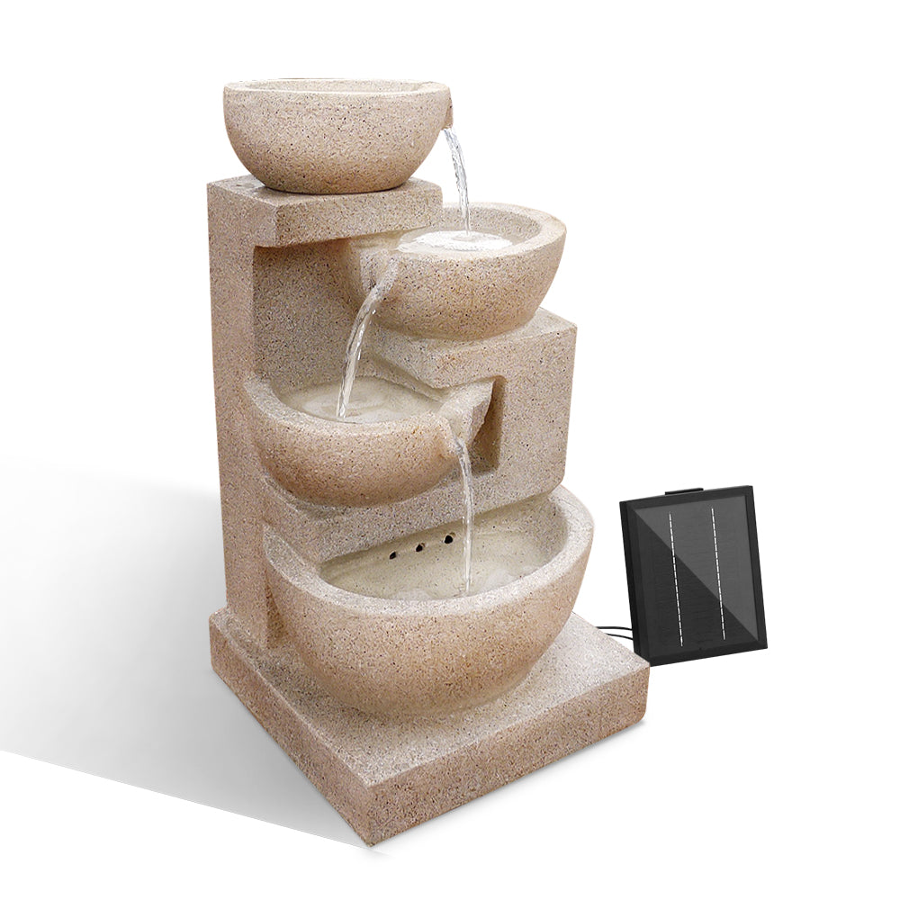 Gardeon  4 Tier Solar Powered Water Fountain with Light - Sand Beige