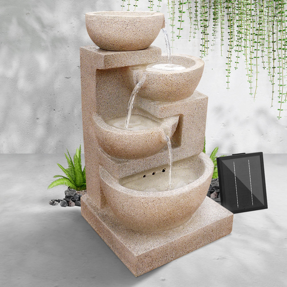 Gardeon  4 Tier Solar Powered Water Fountain with Light - Sand Beige