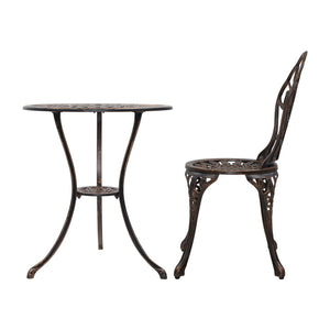 Gardeon 3PC Outdoor Setting Cast Aluminium Bistro Table Chair Patio Bronze