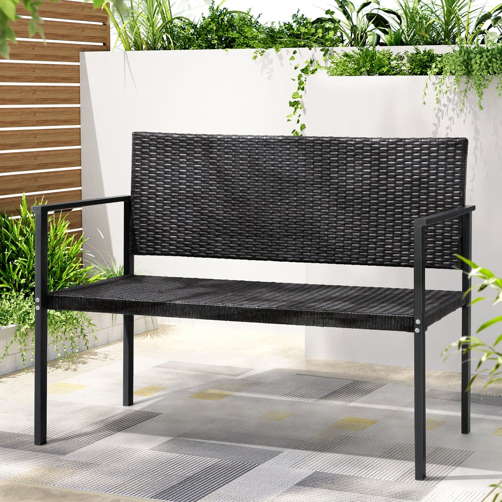 Gardeon Outdoor Garden Bench Seat Rattan Chair Steel Patio Furniture Park Grey