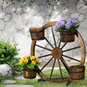 wagon wheel plant hanger Gardeon Garden Decor Plant Stand Outdoor Ornament Wooden Wagon Wheel 8
