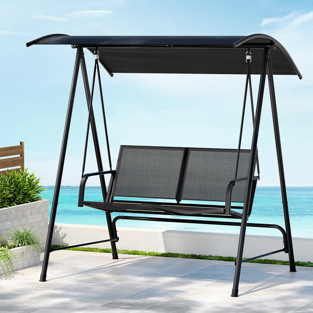 Gardeon Outdoor Swing Chair Garden Bench Furniture Canopy 2 Seater Black