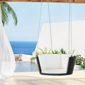 Gardeon Rattan Porch Swing Chair With Chain Cushion Outdoor Furniture Black
