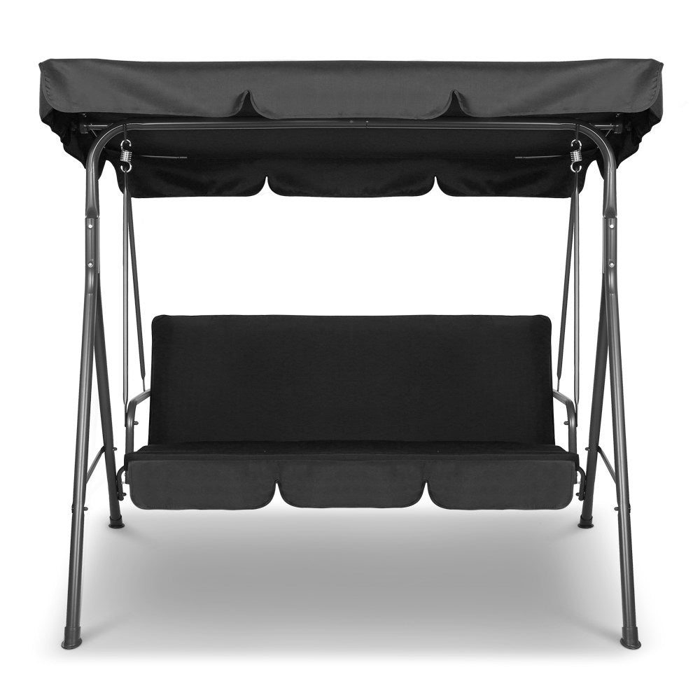 Gardeon Outdoor Furniture Swing Chair Hammock 3 Seater Bench Seat Canopy Black