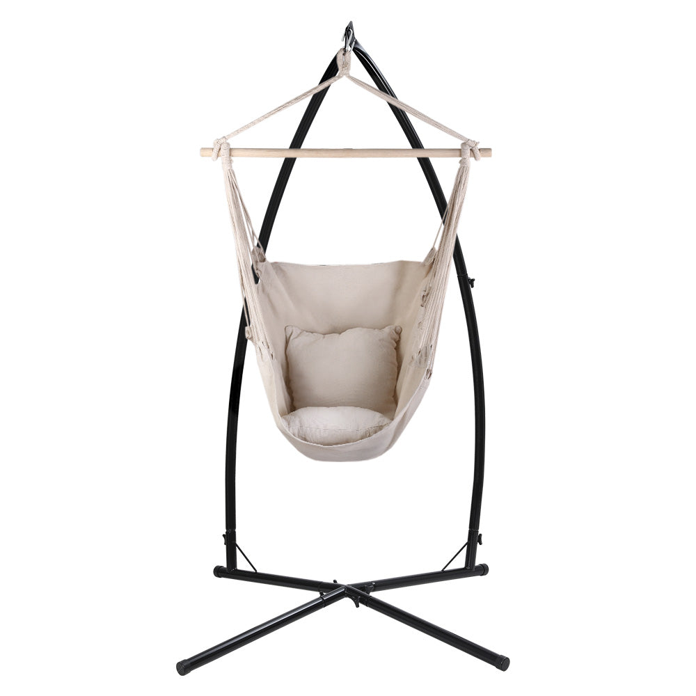 Gardeon Outdoor Hammock Chair with Steel Stand Hanging Hammock with Pillow Cream