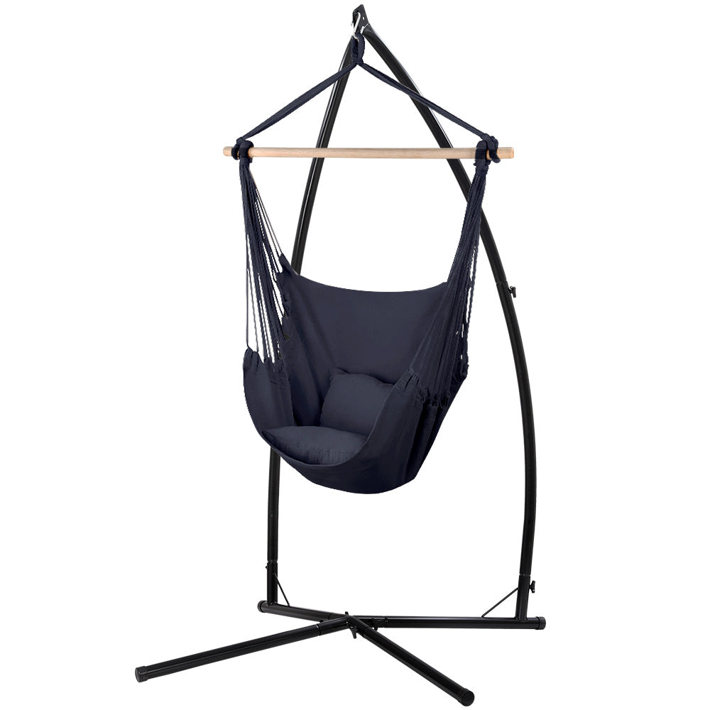 Gardeon Outdoor Hammock Chair with Steel Stand Hanging Hammock with Pillow Grey