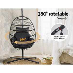 Gardeon Egg Swing Chair Hammock Stand Outdoor Furniture Hanging Wicker Seat Grey
