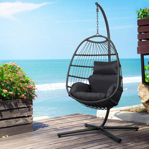 Gardeon Outdoor Egg Swing Chair Wicker Rope Furniture Pod Stand Foldab