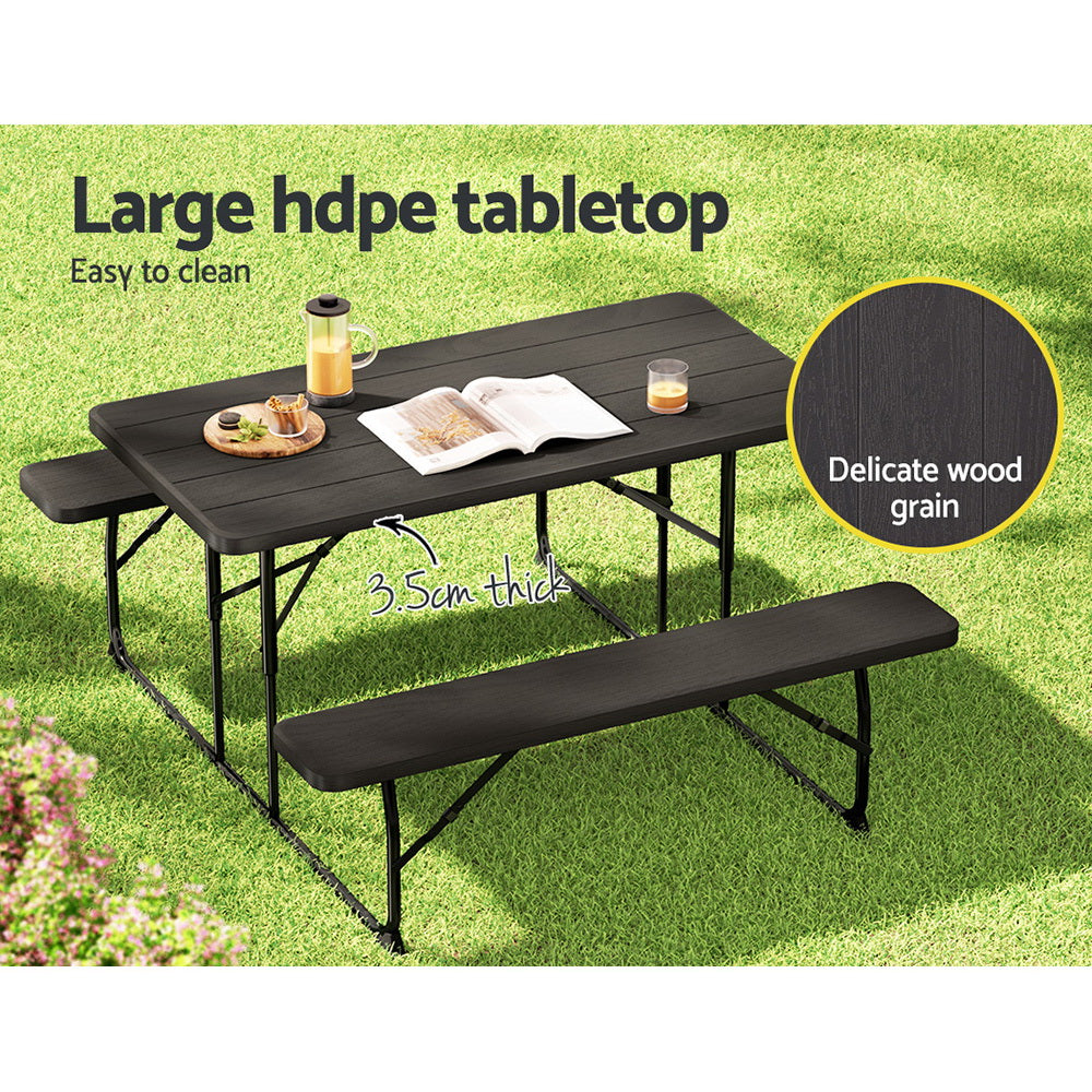Gardeon 3 PCS Outdoor Dining Set Picnic Patio Bench Set Camp Folding Table HDPE
