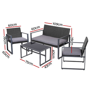 Gardeon 4 PCS Outdoor Dining Set Lounge Setting Patio Wicker Chairs Table w/Cover