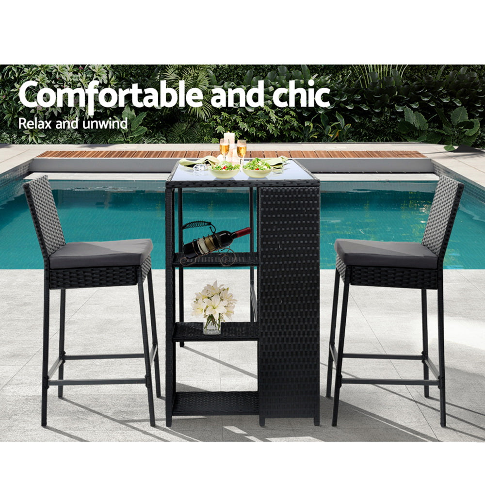 Gardeon 3 PCS Outdoor Bar Table Stools Set Patio Furniture Dining Chairs Wicker