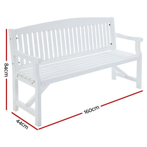 Gardeon Wooden Garden Bench Chair Outdoor Furniture Patio Deck 3 Seater White