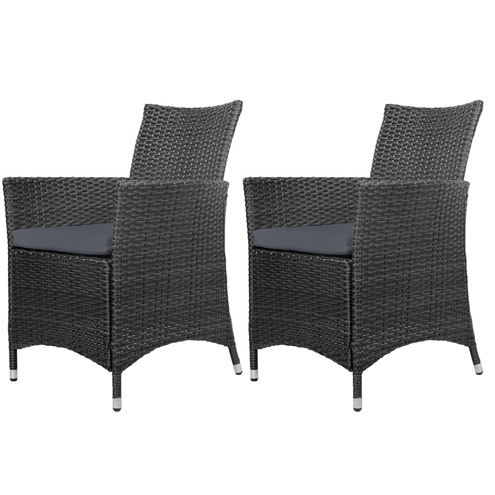 Set of 2 Outdoor Bistro Set Chairs Patio Furniture Dining Wicker Garden Cushion Gardeon