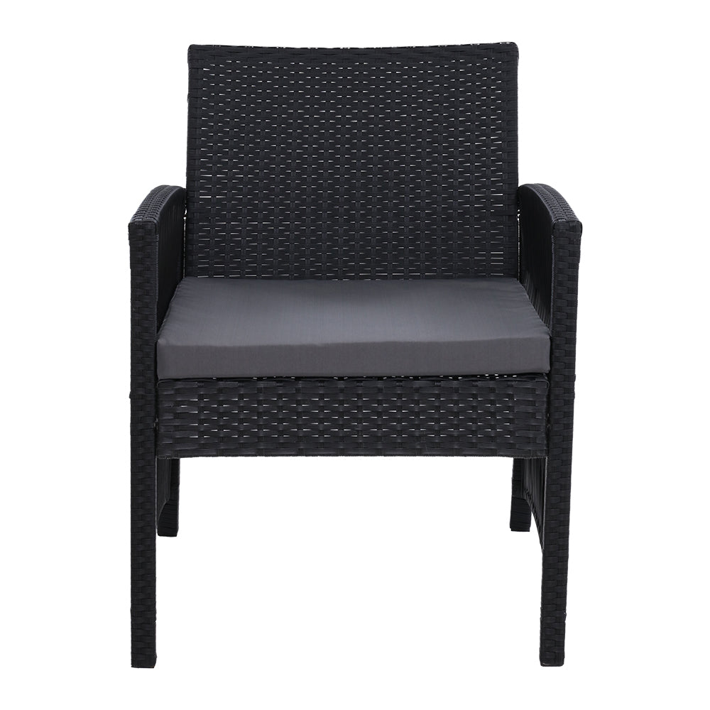 Outdoor Furniture Set of 2 Dining Chairs Wicker Garden Patio Cushion Black Gardeon