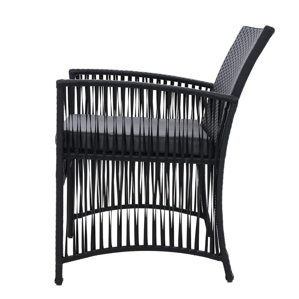 Outdoor Furniture Set of 2 Dining Chairs Wicker Garden Patio Cushion Black Gardeon
