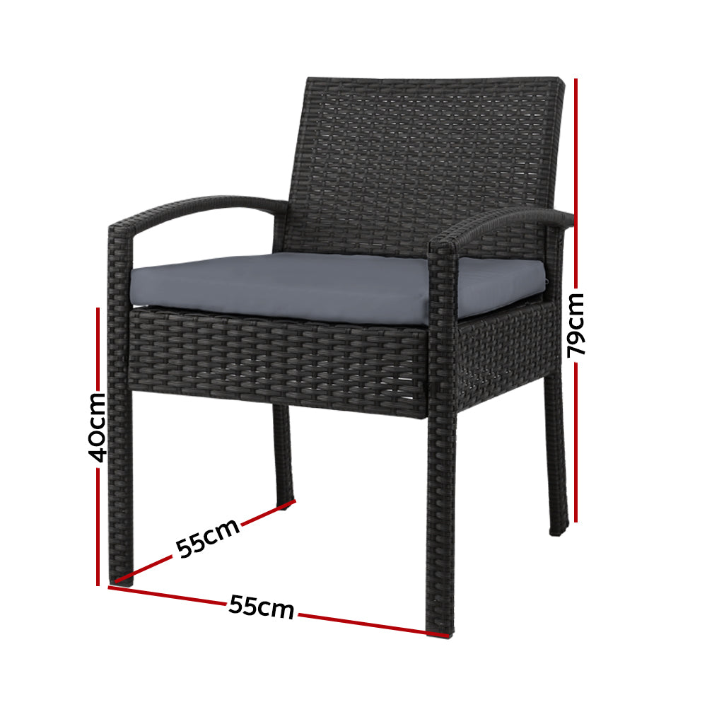 Set of 2 Outdoor Dining Chairs Wicker Chair Patio Garden Furniture Lounge Setting Bistro Set Cafe Cushion Gardeon Black