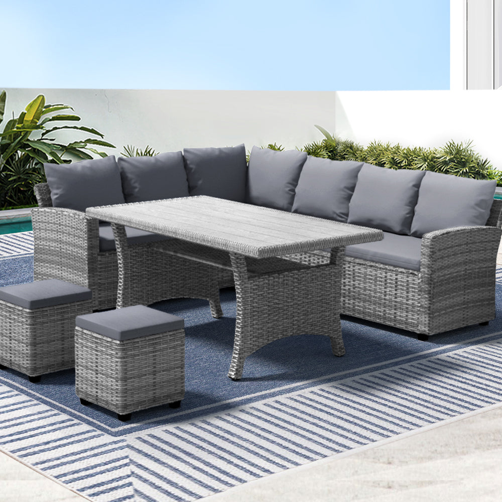 Gardeon 8 Seater Outdoor Dining Set Furniture Lounge Sofa Set Wicker Ottoman