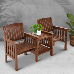 Gardeon Garden Bench Chair Table Loveseat Wooden Outdoor Furniture Patio Park Brown