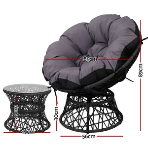 Gardeon Outdoor Papasan Chairs Table Lounge Setting Patio Furniture Wicker Black