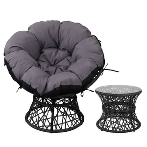 Gardeon Outdoor Papasan Chairs Table Lounge Setting Patio Furniture Wicker Black