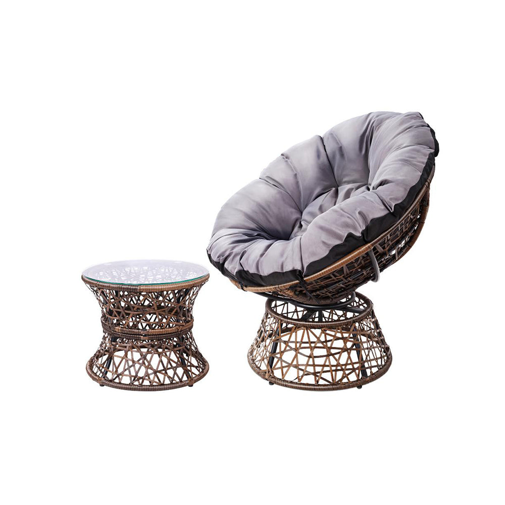 Gardeon Outdoor Papasan Chairs Table Lounge Setting Patio Furniture Wicker Brown