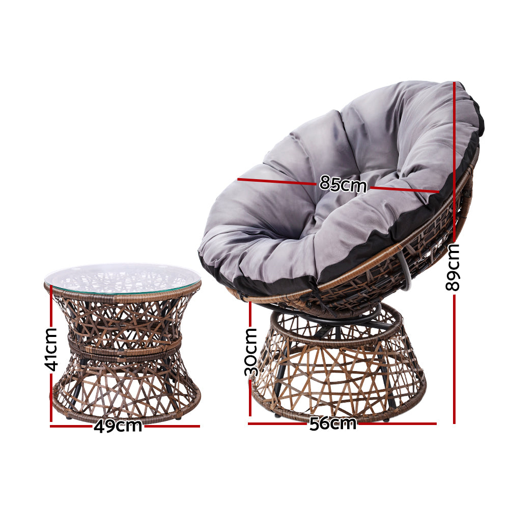 Gardeon Outdoor Papasan Chairs Table Lounge Setting Patio Furniture Wicker Brown