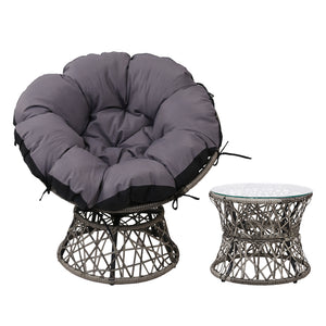 Gardeon Outdoor Papasan Chairs Table Lounge Setting Patio Furniture Wicker Grey