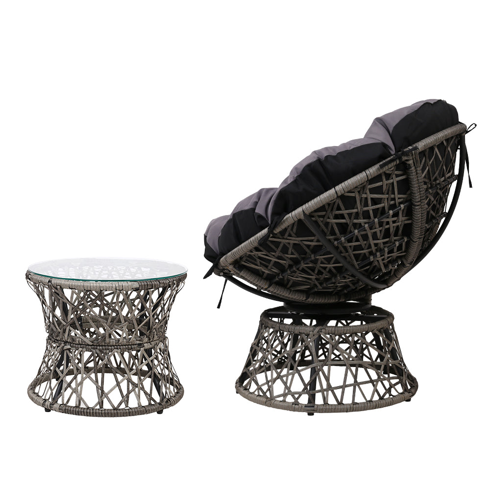 Gardeon Outdoor Papasan Chairs Table Lounge Setting Patio Furniture Wicker Grey