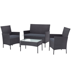 Gardeon Outdoor Furniture Lounge Setting Wicker Patio Dining Set w/Storage Cover Grey