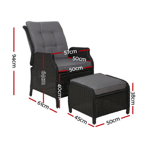 Gardeon Recliner Chair Sun lounge Setting Outdoor Furniture Patio Wicker Sofa