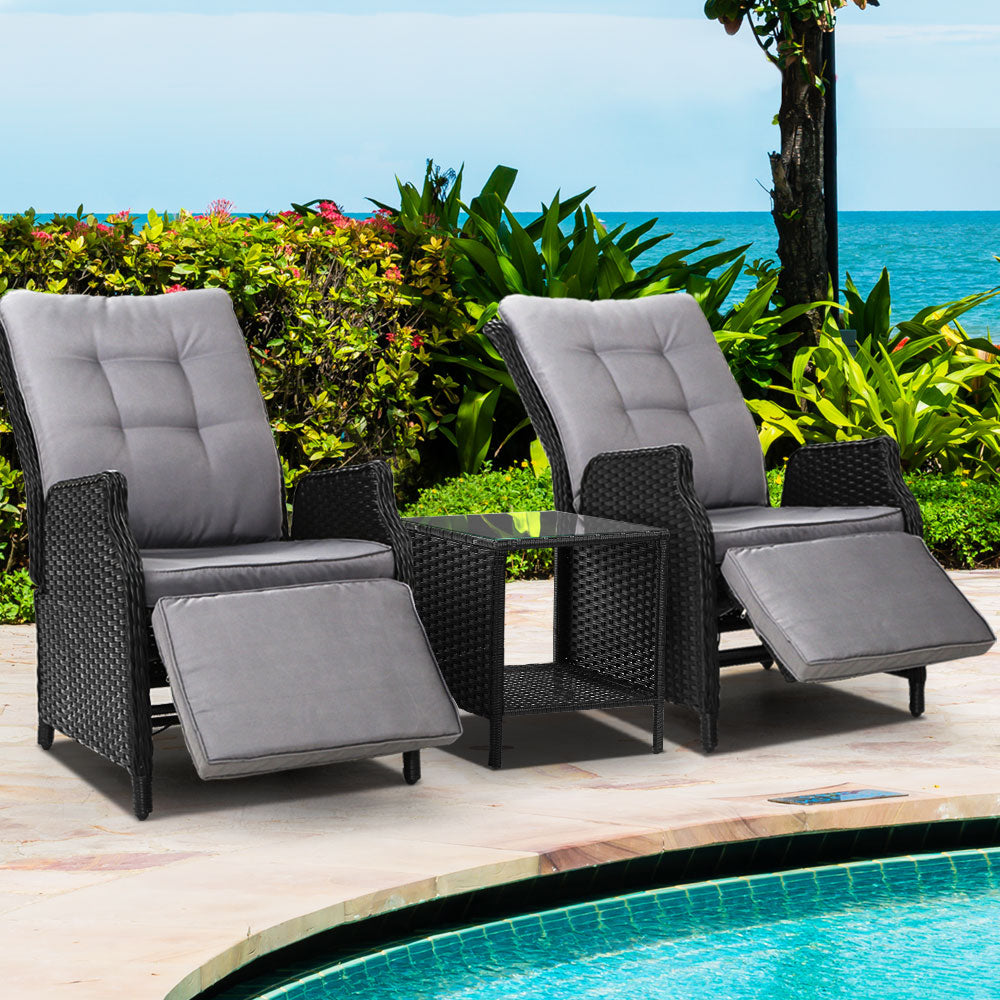 Gardeon Recliner Chairs Sun lounge Setting Outdoor Furniture Patio Wicker Sofa