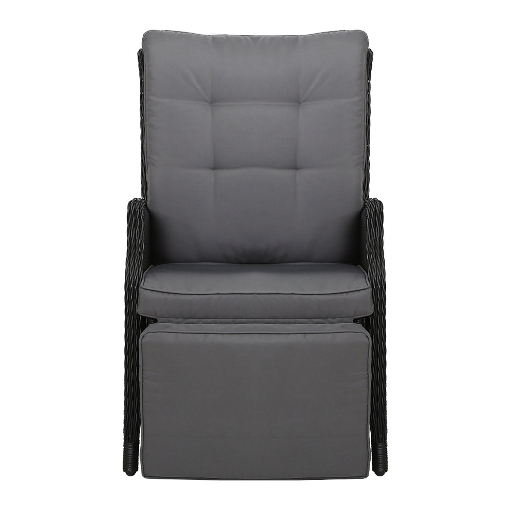 Gardeon Set of 2 Recliner Chairs Sun lounge Outdoor Furniture Setting Patio Wicker Sofa Black