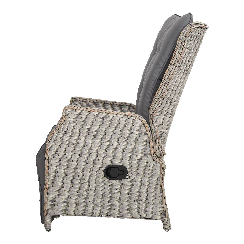 Gardeon Set of 2 Recliner Chairs Sun lounge Outdoor Furniture Setting Patio Wicker Sofa Grey