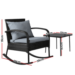 Gardeon Wicker Rocking Chairs Table Set Outdoor Setting Recliner Patio Furniture