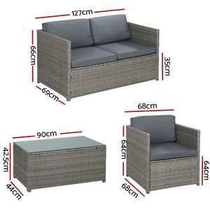Gardeon Outdoor Furniture Sofa Set 4-Seater Wicker Lounge Setting Table Chairs