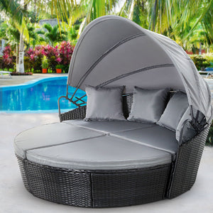Gardeon Outdoor Lounge Setting Patio Furniture Sofa Wicker Garden Rattan Set Day Bed Black