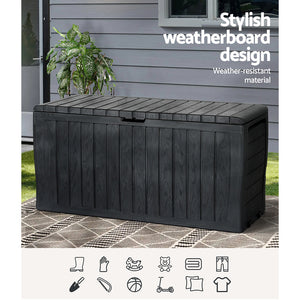 Gardeon Outdoor Storage Box 220L Lockable Organiser Garden Deck Toy Shed Tool Black