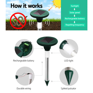 Gardeon Snake Repeller Set of 12 Solar LED Pulse Plus Ultrasonic Pest Rodent Repellent